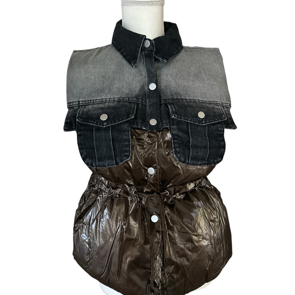 36 Point 5 Denim and Brown Puffer Vest New